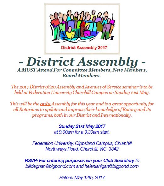 District Assembly 2017 District 9820
